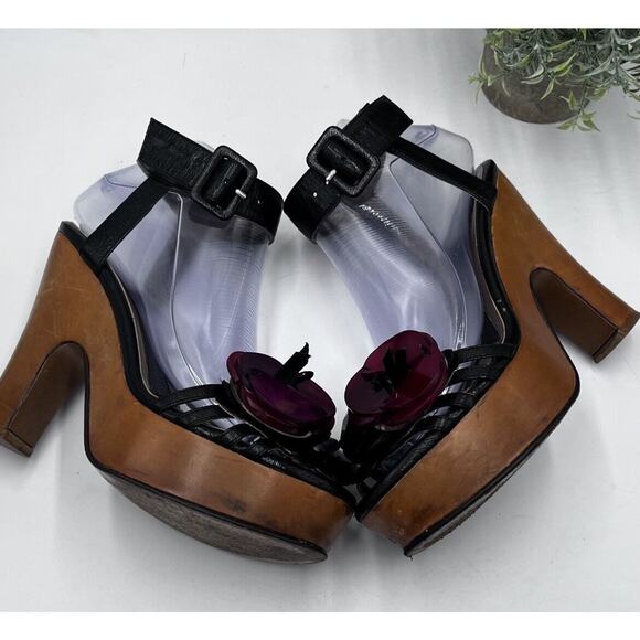 Marni Designer Chunky Wooden Heel lucite flowers Platforms Retro sz 37/6.5 - Picture 8 of 14